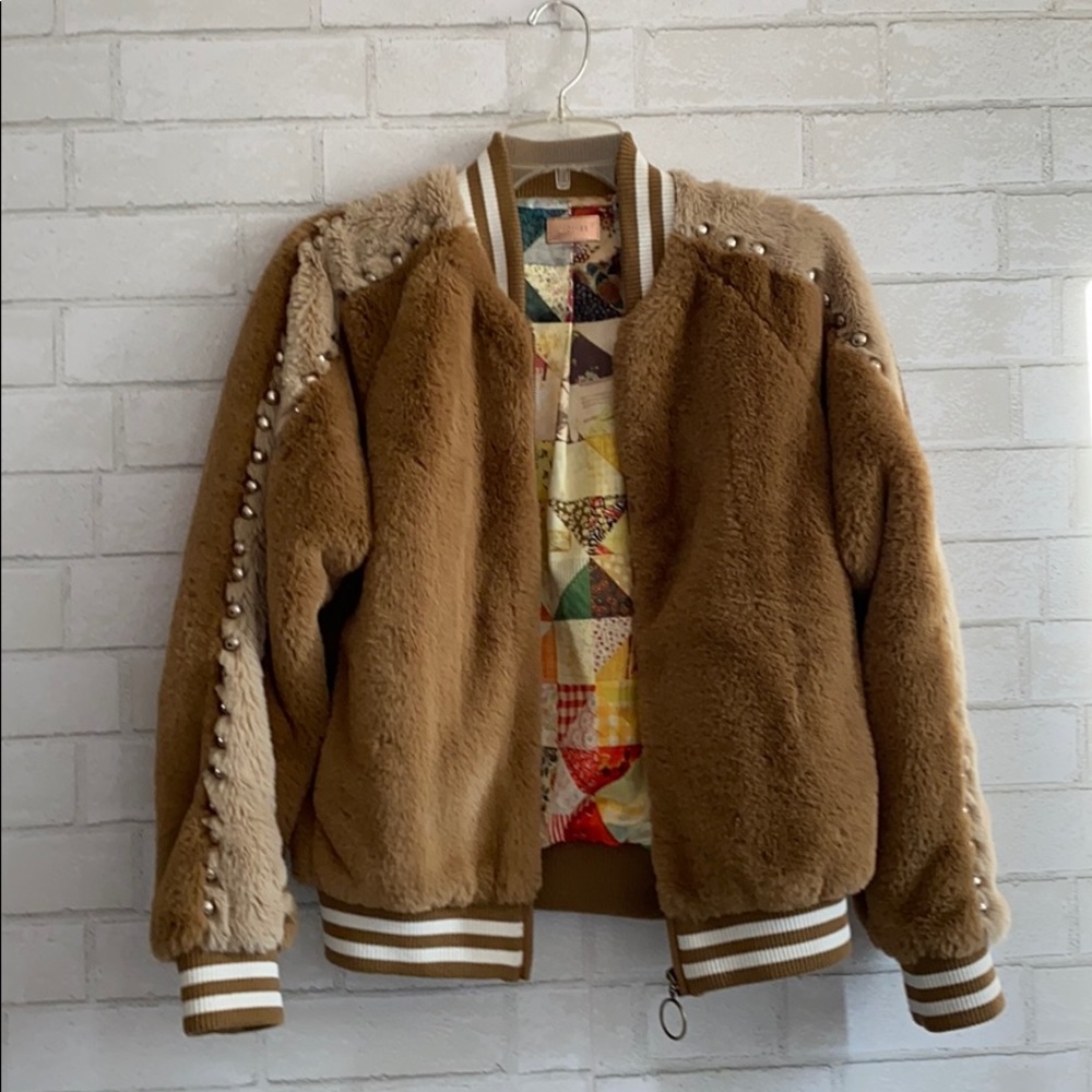 Mother The Letterman Fur Jacket Studded